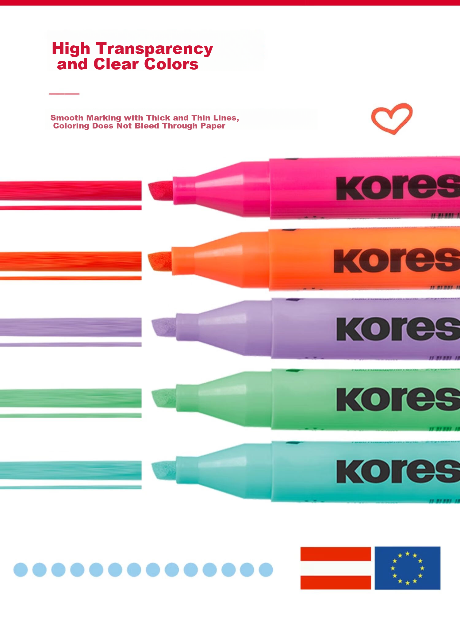 KORES Europe Kores Chisel Tip Highlighter Pen Student Colored Highlighting Marker Fluorescent Color Note-taking Opaque Large Capacity Marker Thick Barrel Yellow 4-Pack 5