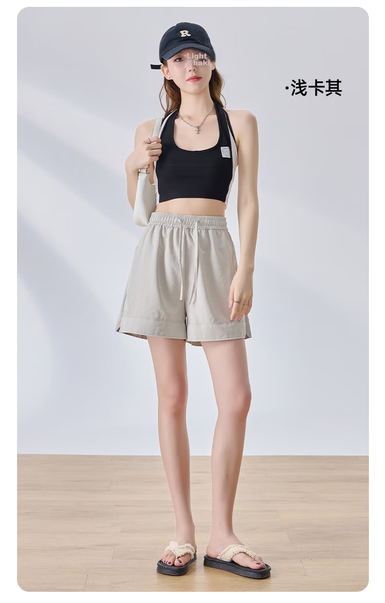 LangSha High-Waist Women's Sports Shorts Summer Three-Point Split Ice Silk Thin Loose Wide-Leg Pants 20