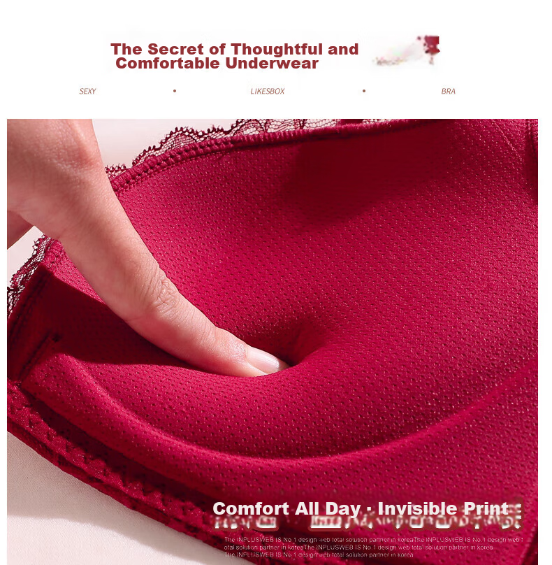 KJ Front Closure Bra Set for Women Sexy Backless Wireless Push-Up Plus Size Bra Red Year Premium Gift 30