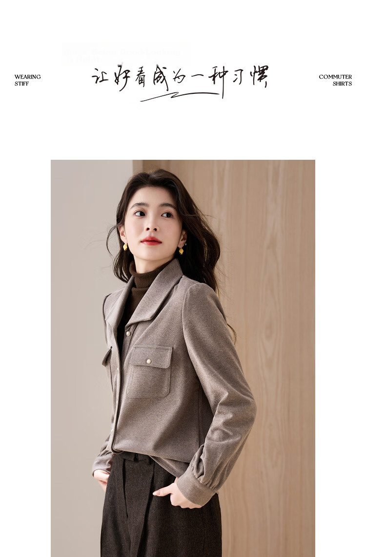 Demana Hyaluronic Acid Shirt Winter Elegant Commuter Lapel Flap Button Loose Small Size Women's Blouse 10