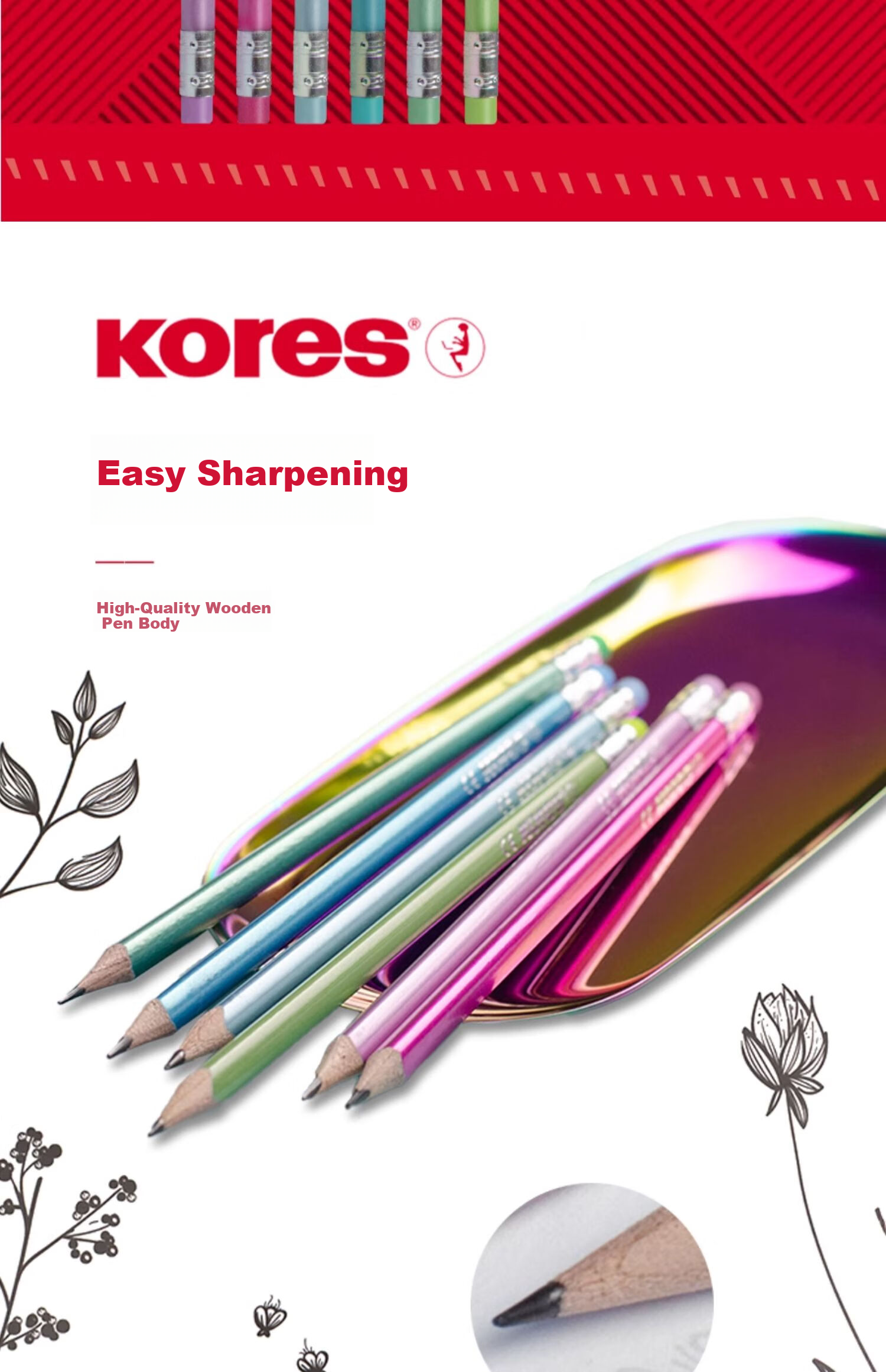 KORES Europe Kores HB Non-Toxic Pencils for Primary School Grade 1 with Multiplication Table, Fashion Cartoon Writing Sketching Graphite Pencils, 12 Pack 6