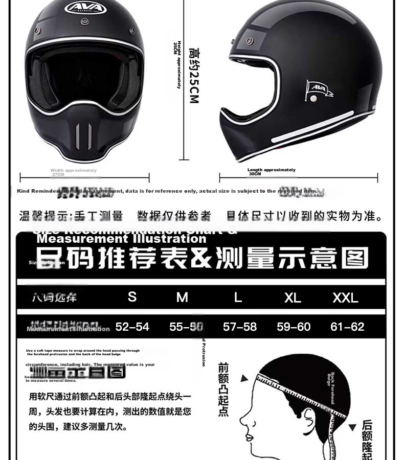 AVA Ranger Motorcycle Retro Full Face Cruiser Helmet Small Shell Off-Road Helmet Unisex Lake Silver + Riding Gift Pack M 24
