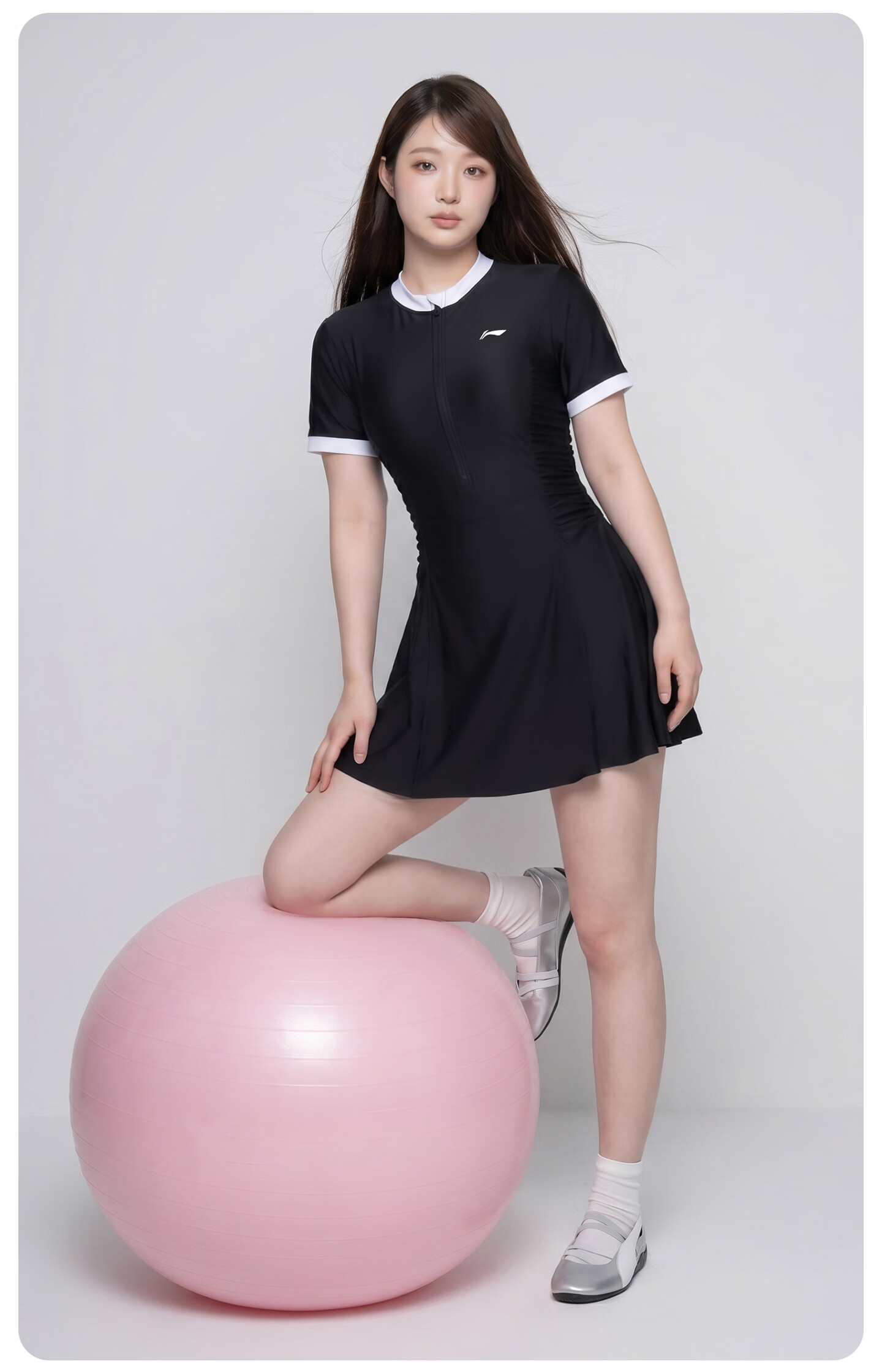 LI-NING Women's One-Piece Skirted Swimsuit Conservative Plus Size Tummy Control Spa Swimwear 1501 Black XL 11