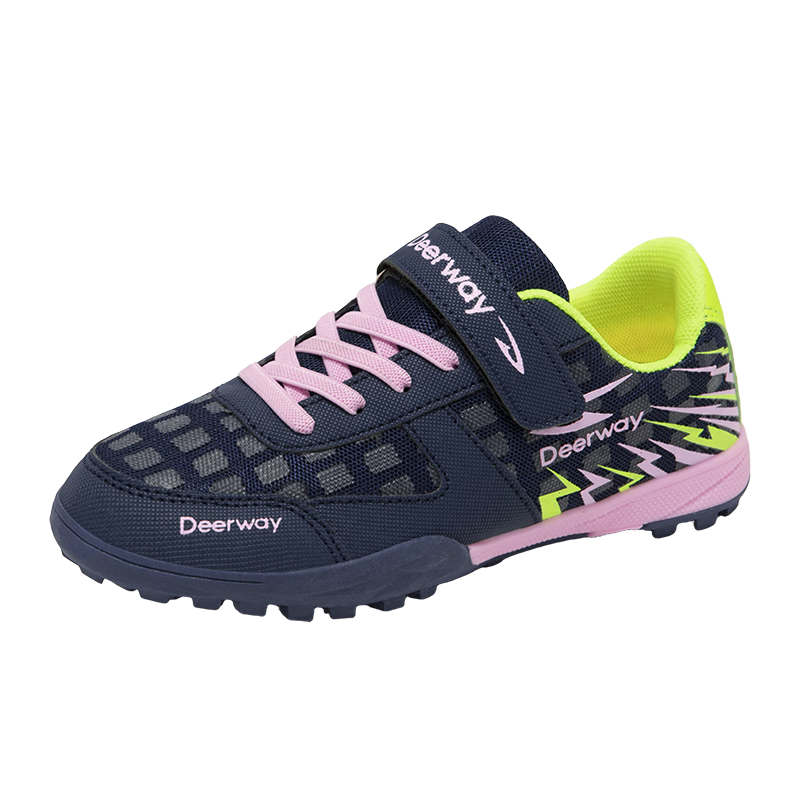 DEERWAY Kids Soccer Shoes Summer Mesh Breathable 6-12 Years TF Turf Cleats Boys Training Shoes Black Blue Purple Size 36