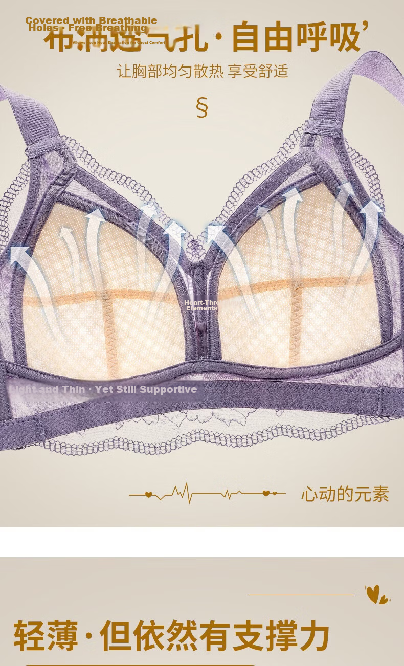 Mankejiao Summer Plus Size Women's Lingerie Large Cup Slimming Full Coverage Bra Lift and Support Thin Anti-Sagging Bra 4