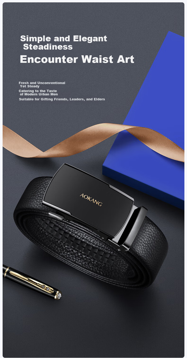 Aokang Men's Genuine Leather Belt Automatic Buckle First Layer Cowhide Business Commuter Men's Waist Belt Gift for Men 5