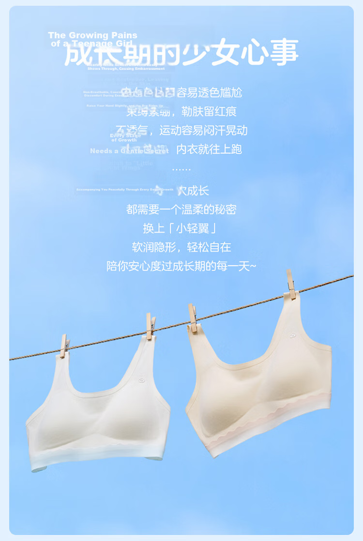 PurCotton Ultra-Thin Cotton Bra for Teenage Girls, Light Breathable Cotton Underwear for Middle School Students Aged 12-16, Self-Operated Second And Third Stage 2