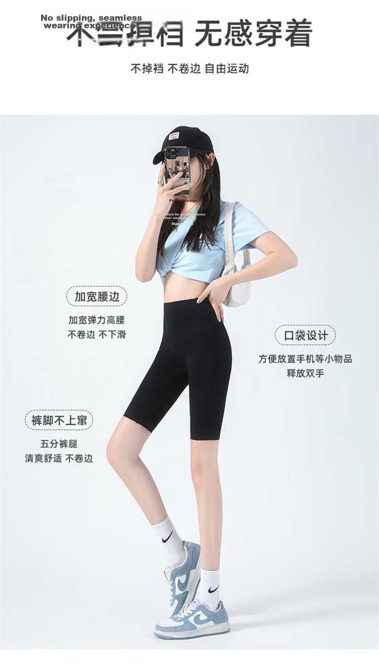 MiiOW Women's Summer Leggings New Pocket Yoga Sports Five-Point Shark Pants Gray XL 5