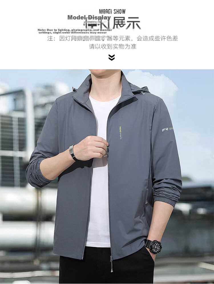 ROMON Men's Sunscreen Jacket Summer Ice Silk Quick-Dry Lightweight Breathable Casual Outdoor Fishing Coat Dark Gray M 8856 9