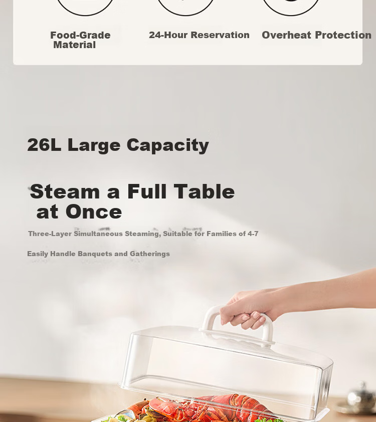 Joyoung 26L Large Capacity 3-Tier Multifunctional Electric Steamer Fast Steam Smart Reservation Breakfast Cooker DZ260HG-GZ866 3