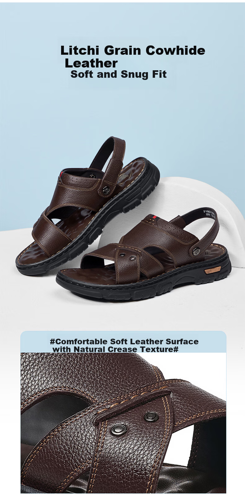 Camel Brand Men's Leather Sandals Casual Beach Slippers P16M211007 Brown Size 42 Father's Day Gift 3