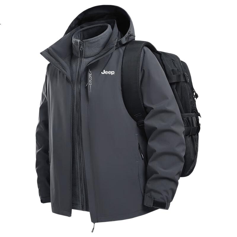 JEEP Men's Black 2XL 3-in-1 Outdoor Hiking Jacket Autumn Winter Loose Sports Coat