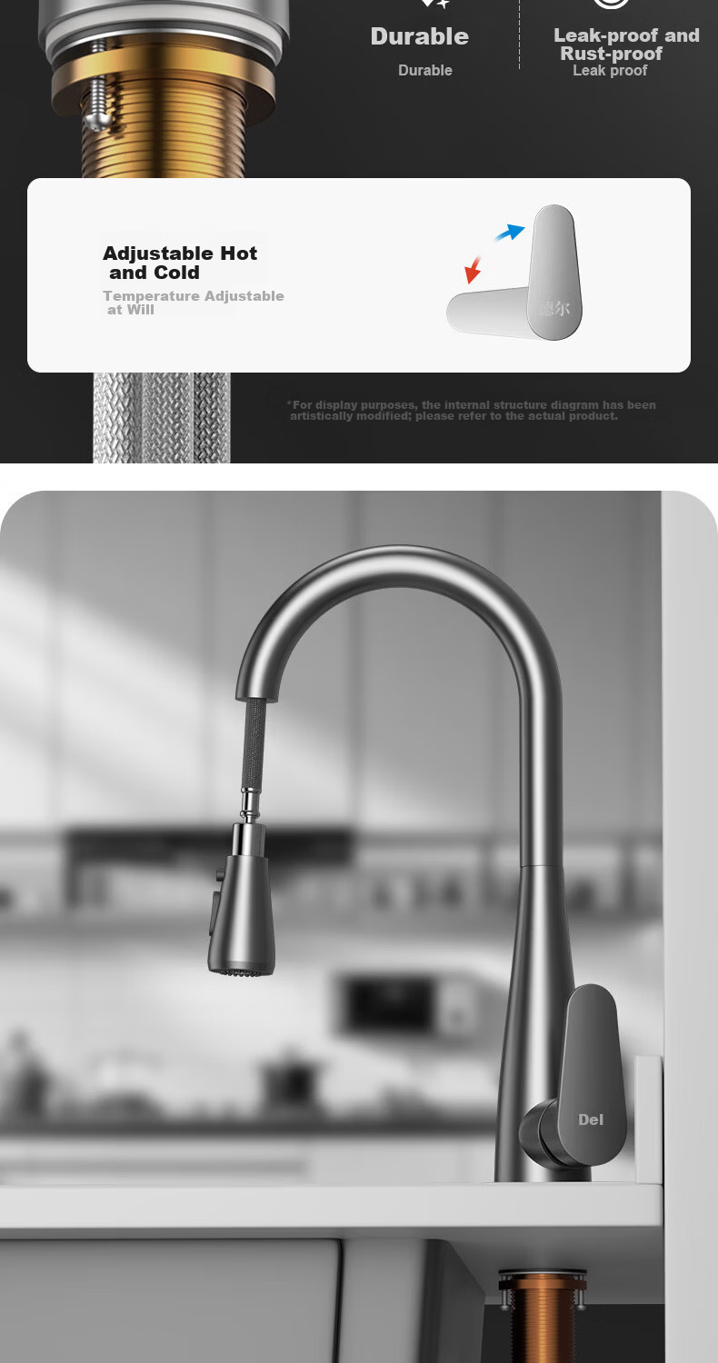 Del 28-Year Brand All-Copper Kitchen Faucet Hot and Cold Two-in-One Pull-Out Sink Tap CPCL 8