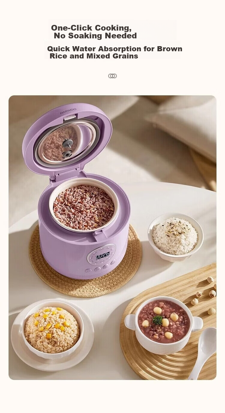 DAEWOO Low-Sugar Rice Cooker 1.2L Mini Small Electric Rice Cooker Smart Reservation Multifunctional Micro Pressure Single Meal FB23-DT Low-Sugar Version Purple 1.2L [Price Guarantee 618] 2