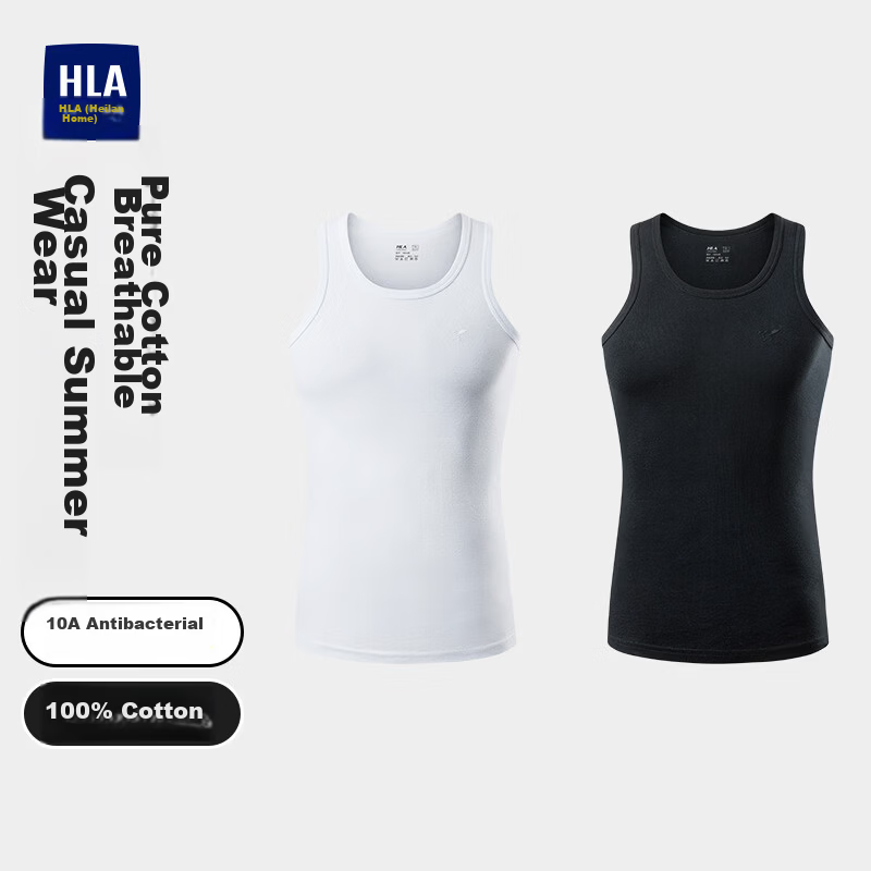 HLA Men’s Cotton Sleeveless Vest, Breathable Basic Thin Undershirt, 2-Pack