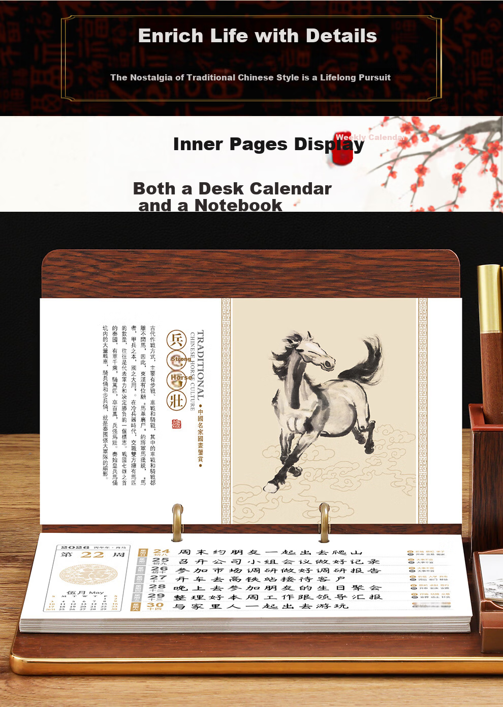 Longe 2026 Weekly Calendar Leather Large Grid Writing Calendar Detachable Planner Monthly Calendar Minimalist Office Desktop Ornament Desk Calendar Gift Box Customizable 3