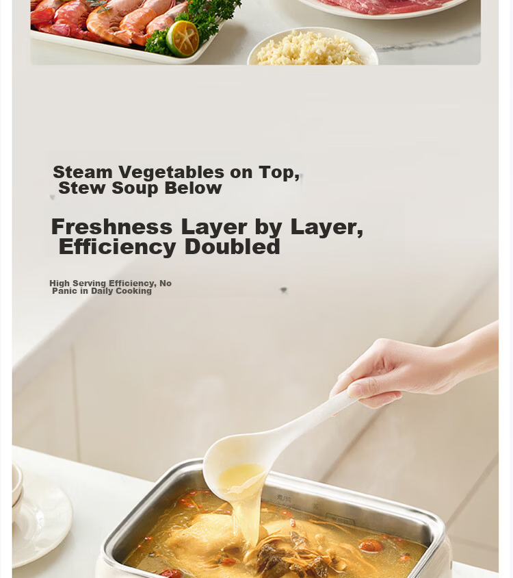 Joyoung 18.5L Large Capacity Electric Steamer, 0 Coating 304 Stainless Steel Electric Hot Pot, 1600W High Power Rapid Steam Multifunctional Electric Cooker DZ180HG-GZ928 15