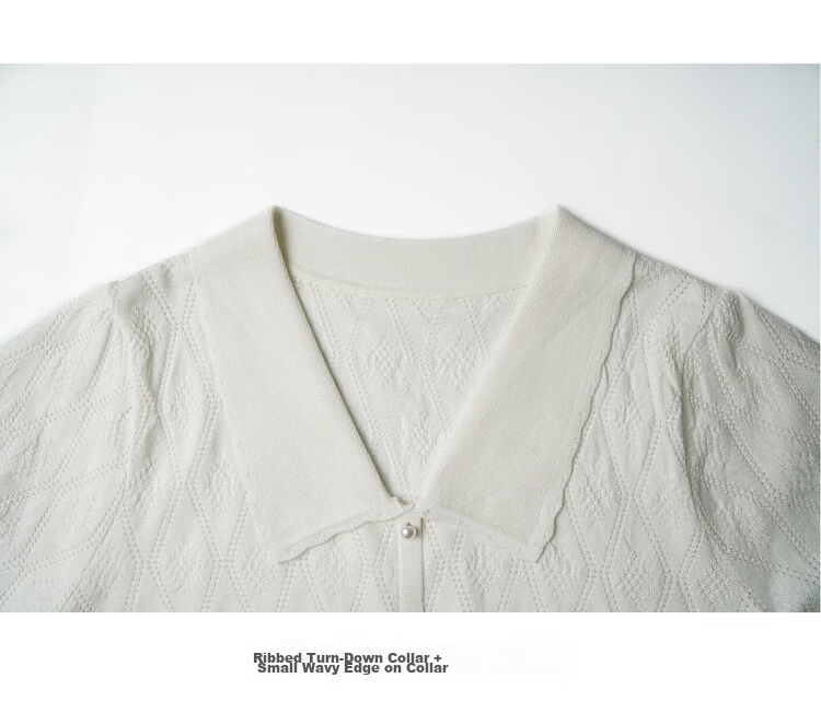 Olrain White French Style Hollow Knit Pullover Women's Summer Tweed Top White S 21