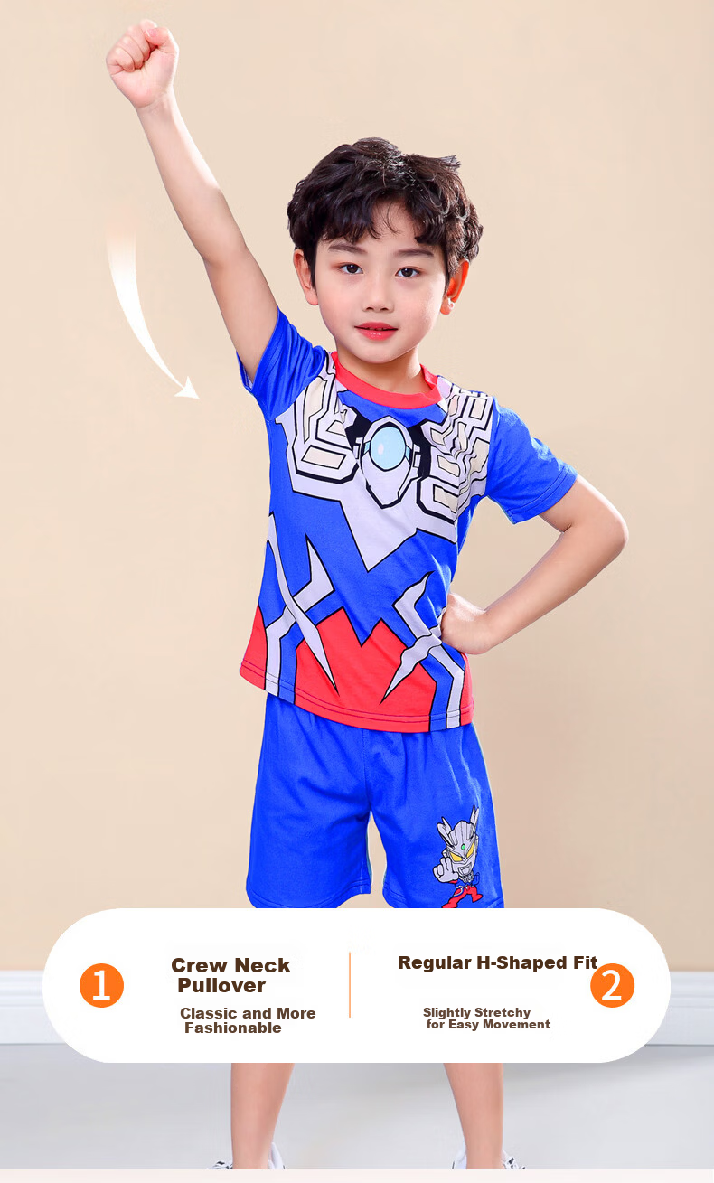 ULTRAMAN Ultraman Tiga Boys' Short Sleeve Pajamas Summer Kids' Homewear Set 120cm 10