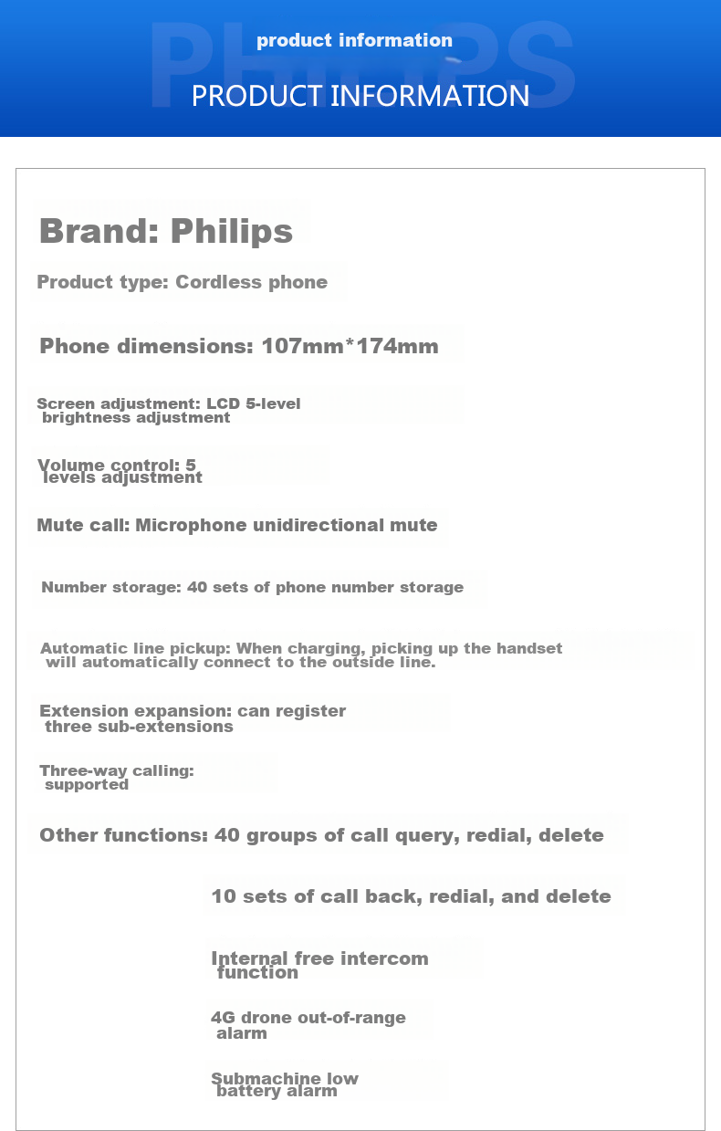 PHILIPS Cordless Telephone, Wireless Landline Phone, Parent-Child Handset, for Office And Home Use, White Backlit Screen, Long Standby Time, DCTG186 (1+2) Black 8