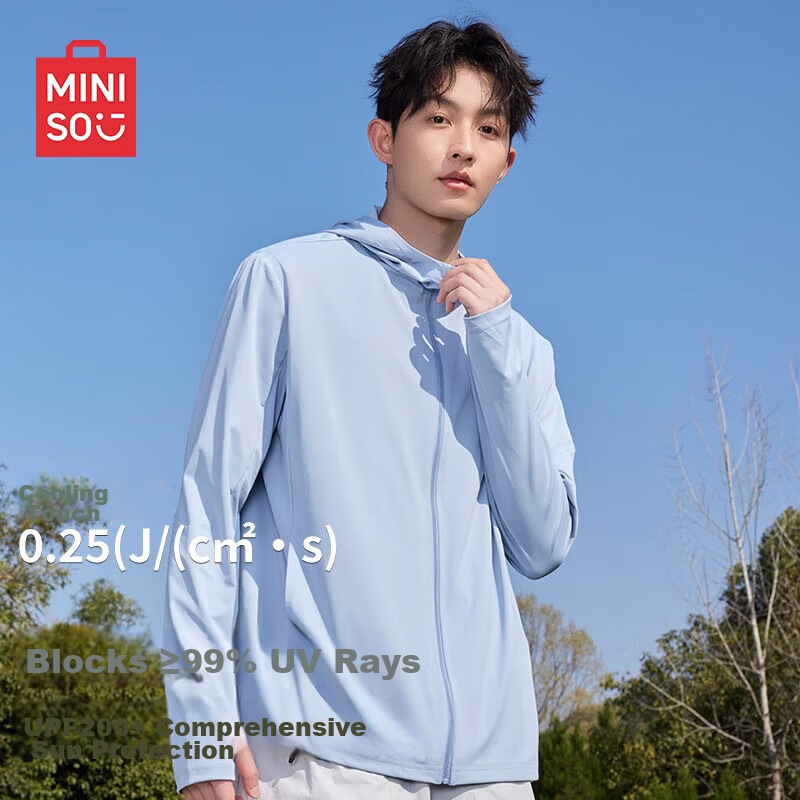 MINISO Cooling Ice Silk Sun Protection Jacket Men Skin Jacket Outdoor Cycling Fishing High UV Protection Hooded Sun Shirt Z Blue XL