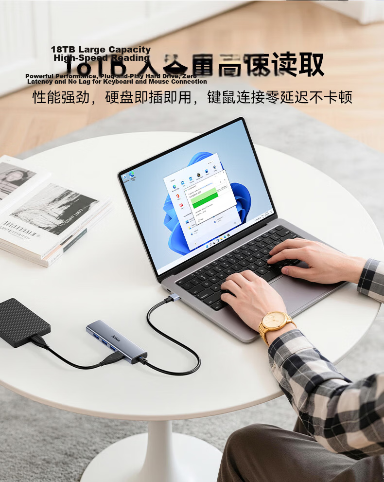ACEELE USB 3.0 4-Port High-Speed Hub Type-C Power Delivery Splitter 4-in-1 Converter Plug and Play Smooth Aluminum Case Gray 0.2m 6