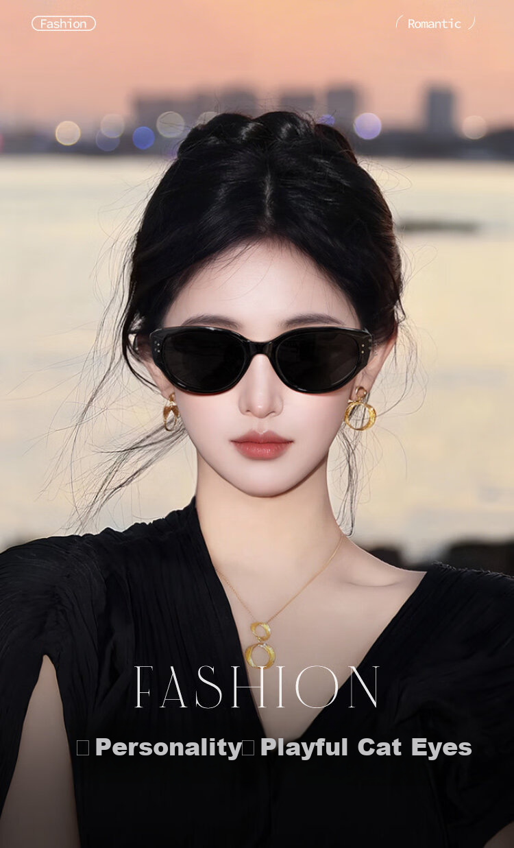 FONHCOO Cat Eye Sunglasses for Women 2026 New High-End Square-Round Face Slimming UV Protection Beach Sunglasses 1
