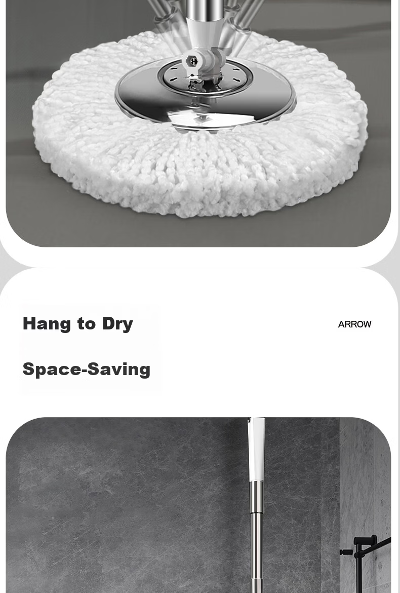 Arrow Stainless Steel Rotating Mop 3-Cloth Household One-Drag Clean Hands-Free Wash Set Detachable Wet and Dry Dual-Use Floor Cleaning Tool 11