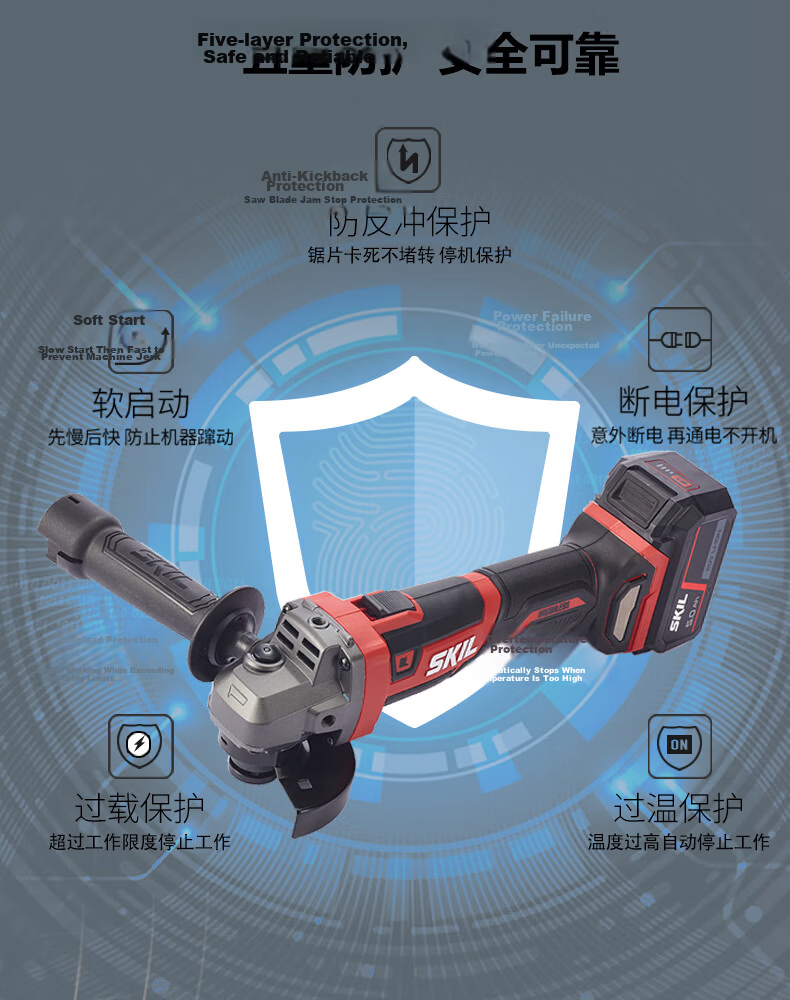 SKIL 20V Brushless Angle Grinder 2907 Lithium Battery Polisher 100mm Multifunctional Cordless Electric Grinding Machine Head 7