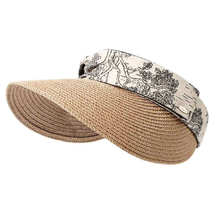 CACUSS Women's Summer Straw Woven Open-Top Hat Large Brim Sun Hat Beach Outdoor Sun Protection Hat Senye Series