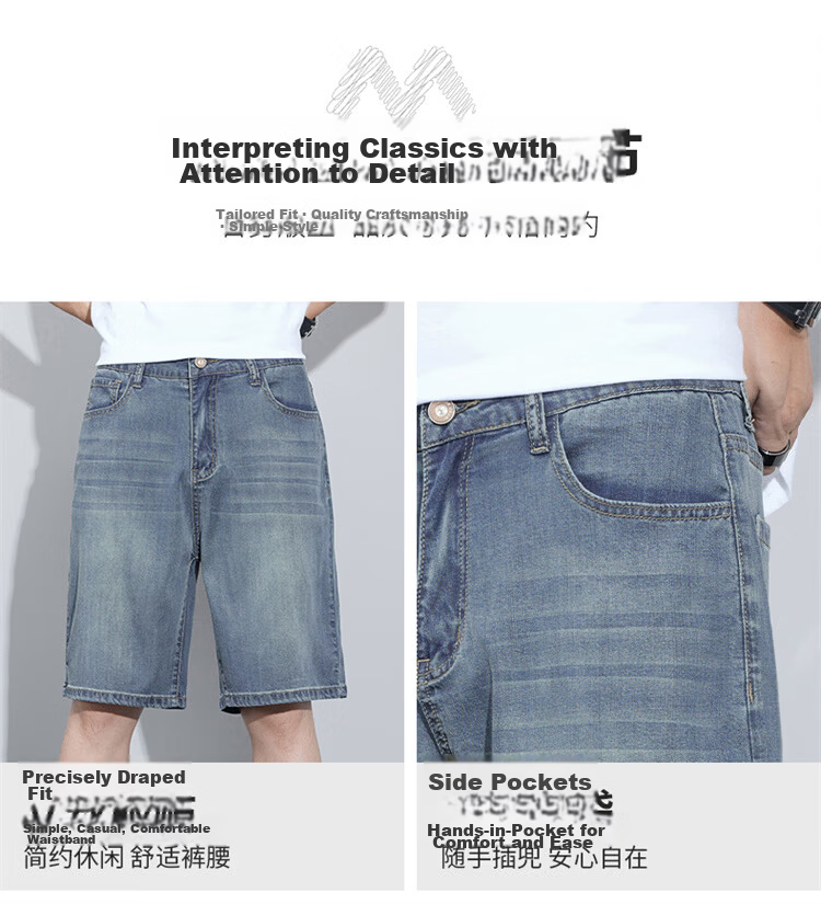 MARK FAIRWHALE Men's Tencel Denim Shorts Summer American High Street Lyocell Ice Silk Five-Point Thin Casual Pants 8