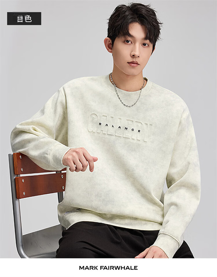 MARK FAIRWHALE Tie-Dye Sweatshirt Men Spring Trendy Brand Crewneck Heavyweight Long Sleeve T-Shirt Base Layer Rock Gray 3XL 18
