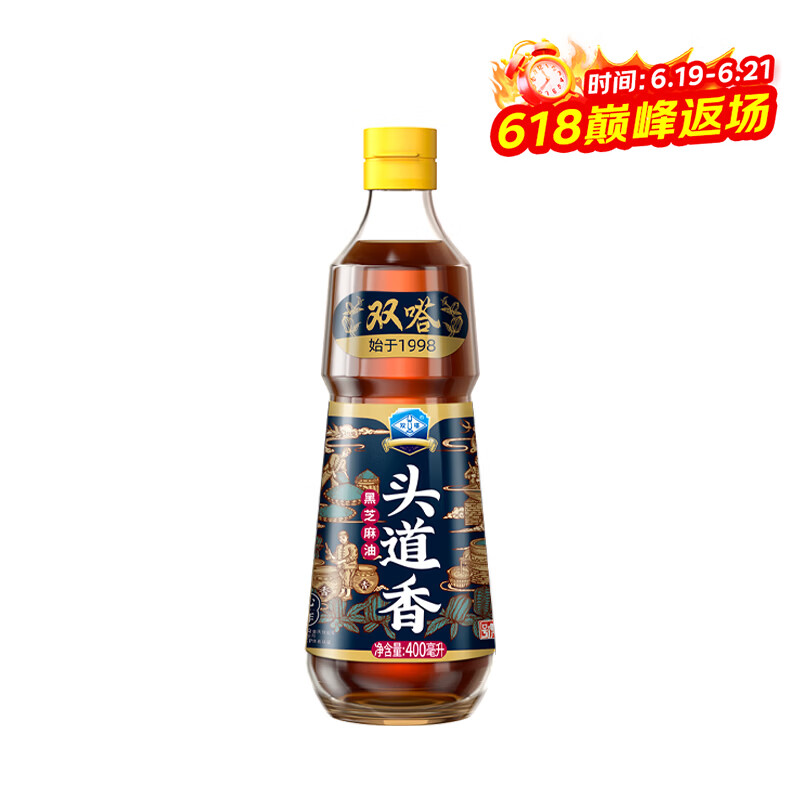 双嗒 头道香芝麻油香油 黑芝麻油 重庆老字号 400ml  玻璃瓶装