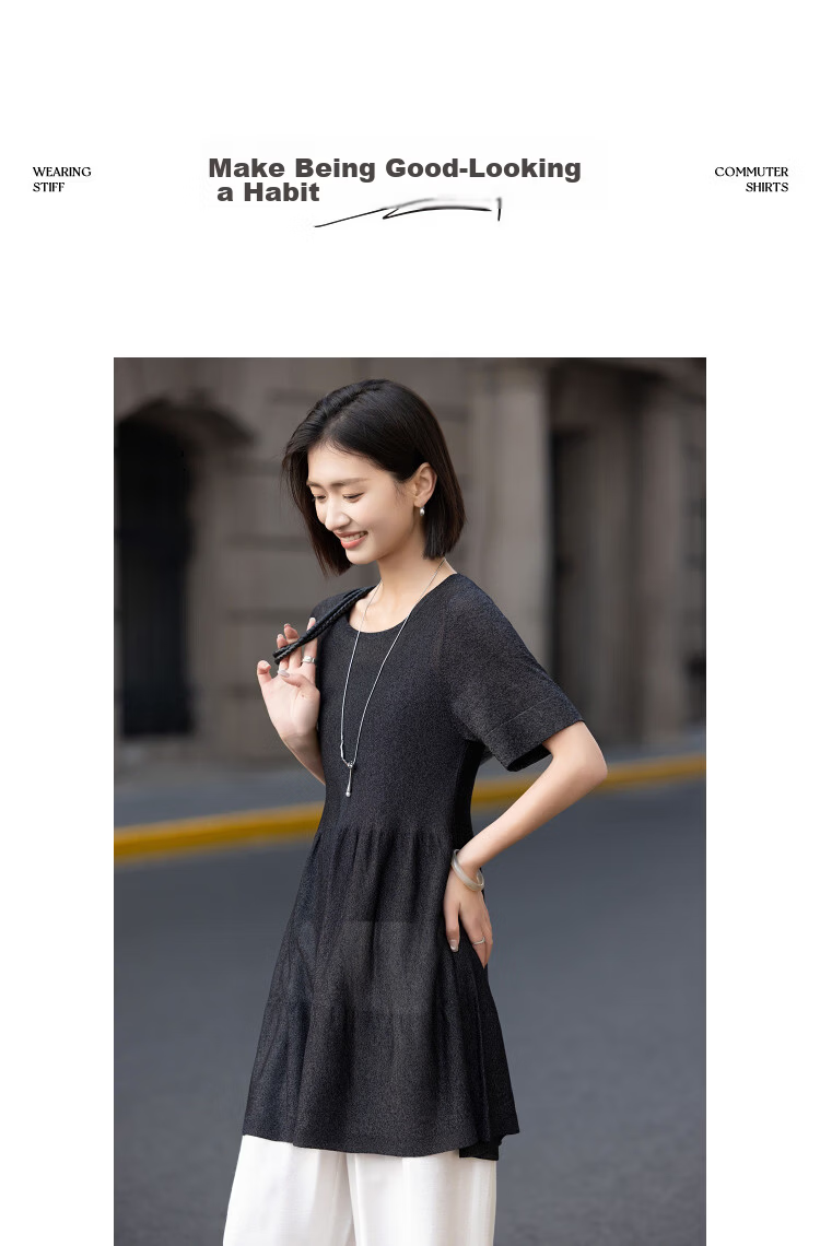 Demana Shiny Daily Summer Fashion Shiny Yarn Round Neck Ruffle Hem Loose Slimming Knit Sweater for Women High-End Feel 13