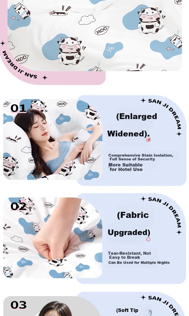 Deanqi Disposable 4-Piece Bedding Set Pillowcase Hotel Travel Duvet Cover Bed Sheet Cow Pattern Individually Packaged 3