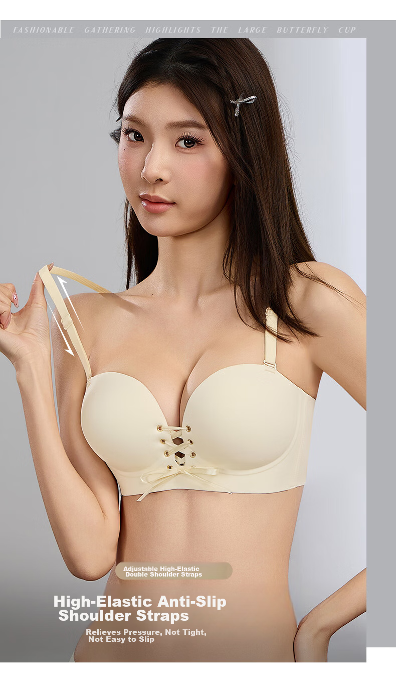Mankojiao Push-Up Bra for Women Small Bust Enlarging Thickened Padding Seamless Nude Invisible Side Support Anti-Sagging Bra 10