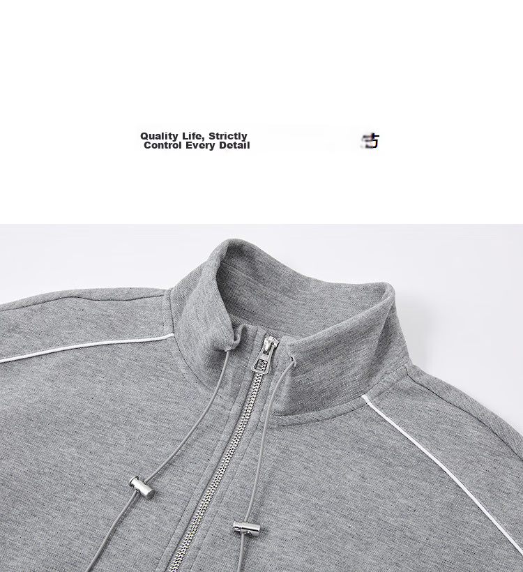 Demana [Pique Elastic Air Layer] Spring Half-Open Collar Drawstring Zipper Spliced Lace Trim Loose Slim Sweatshirt 11