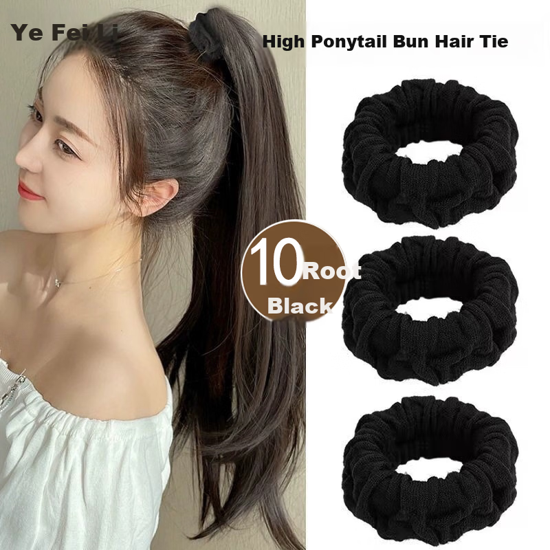 Yefili 10-Pack Thickened Scrunchie Hair Ties High Elasticity Ponytail Bun Hair Bands Black