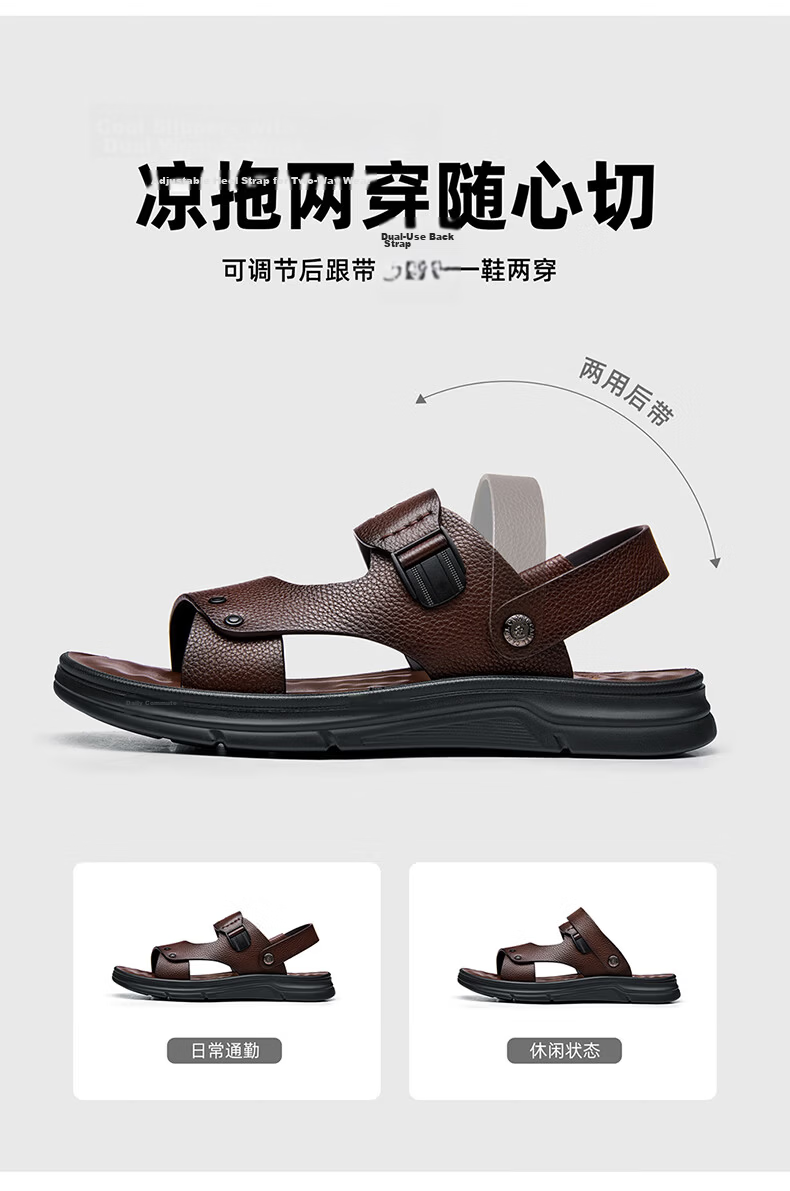 CAMEL Summer Cowhide Beach Shoes, Two-Way Business Leather Sandals for Men And Fathers, Outdoor Wear, G16M211015, Black, Size 41 4