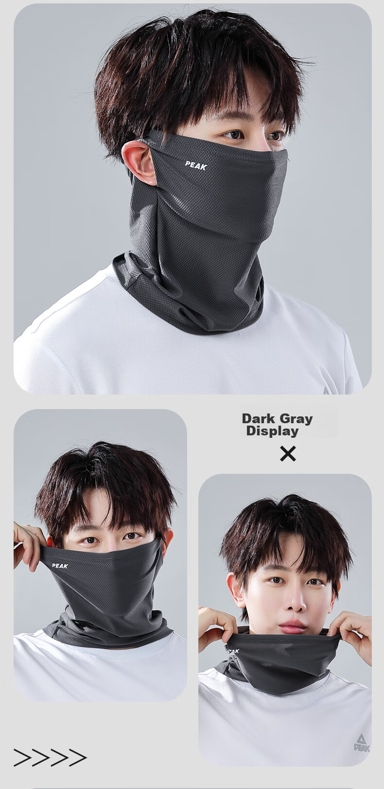 PEAK Sun Protection Face Mask Ear-Hook Cycling Ice Silk Scarf Mask Neck Gaiter Windproof Dustproof Mountaineering Gear Black 12
