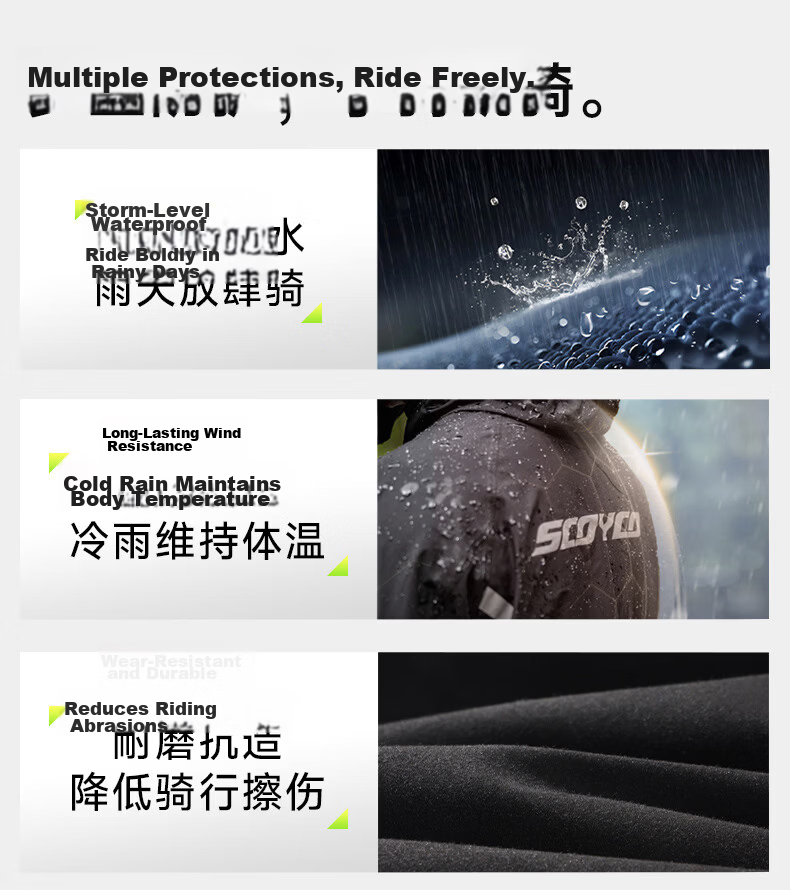 SCOYCO RC10-2 Motorcycle Riding Raincoat, Rider-Specific Two-Piece Rain Pants, Waterproof Electric Bike Rain Jacket Set for All Seasons 9
