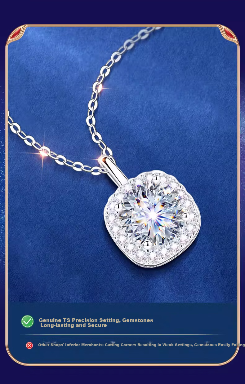 Kovny [With GRA Certificate] Pure Silver Small Sugar Cube Necklace for Women with Moissanite Pendant Birthday Valentine's Day Gift for Girlfriend 7