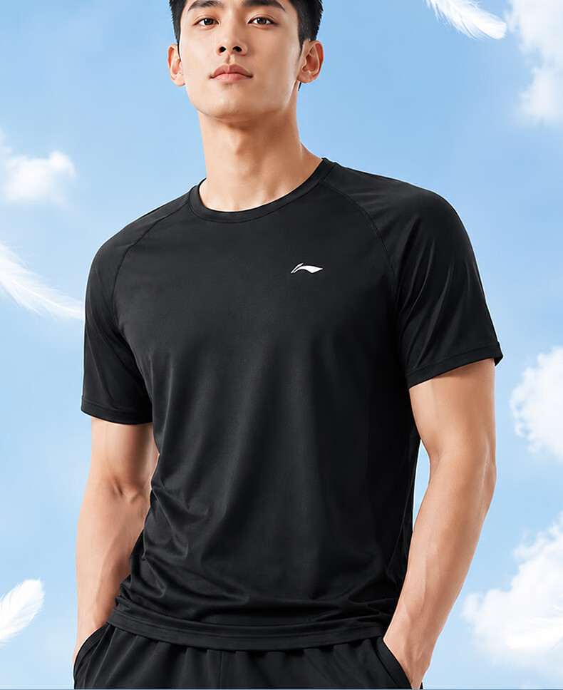 LI-NING Short Sleeve T-Shirt Unisex Sports Summer Quick-Dry Breathable Casual Loose Fit Crew Neck Running Yoga Top Black 2XL 8