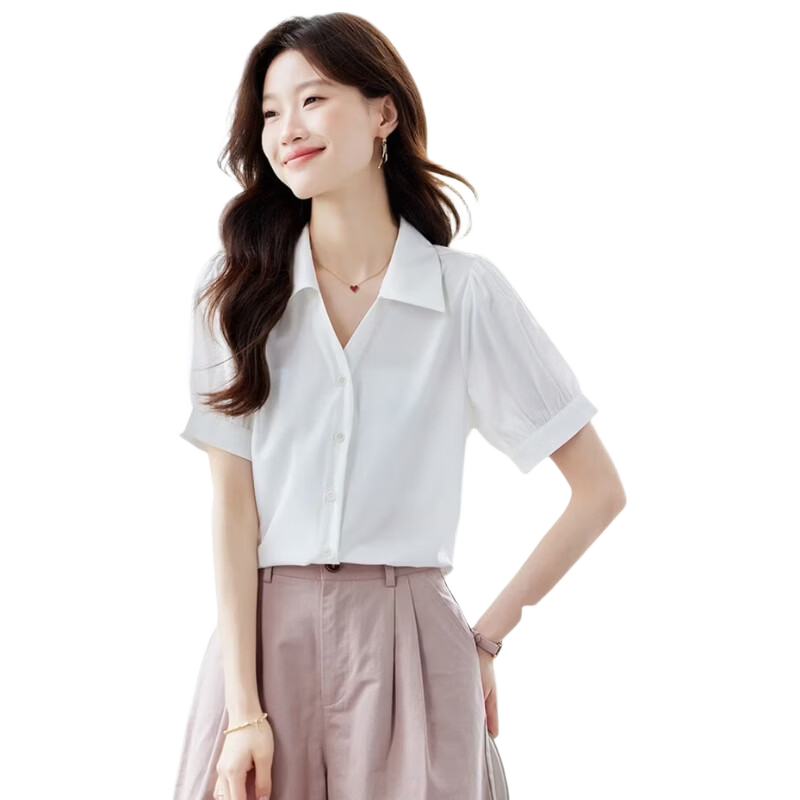 JEANSWEST Women's Shirt Summer Short Sleeve Puff Sleeve Professional Formal Cardigan Top Green M