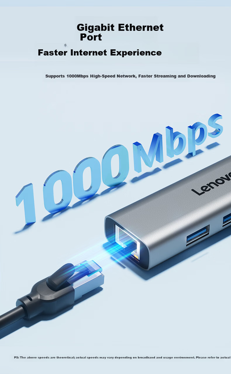 Lenovo USB 3.0 Hub Docking Station with Gigabit RJ45 Ethernet Adapter, Wired Network Card Converter, Laptop USB Expander, Xiaoxin 4-in-1 USB Splitter Adapter 3
