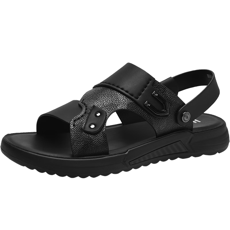 HLA Summer Sandals for Men, Outdoor Breathable Beach Shoes, Slip-On Slippers for Men, T026 Black Size 44