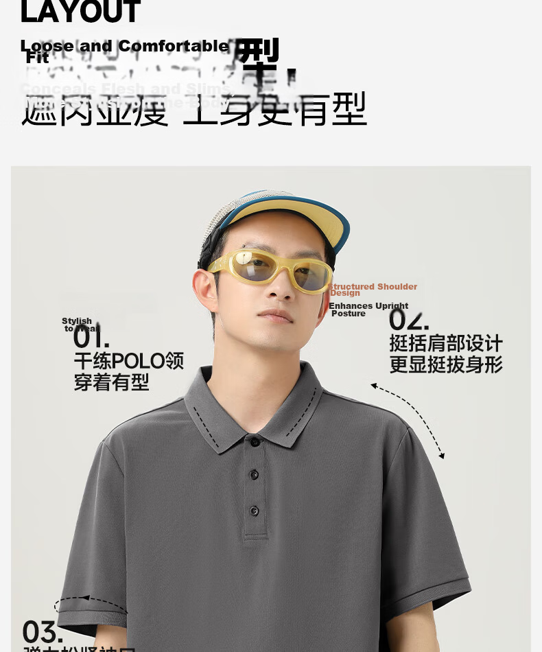 JEEP SPIRIT Men's Polo Shirt Summer Casual Breathable Quick-Dry Short Sleeve T-Shirt Gray Green M 12