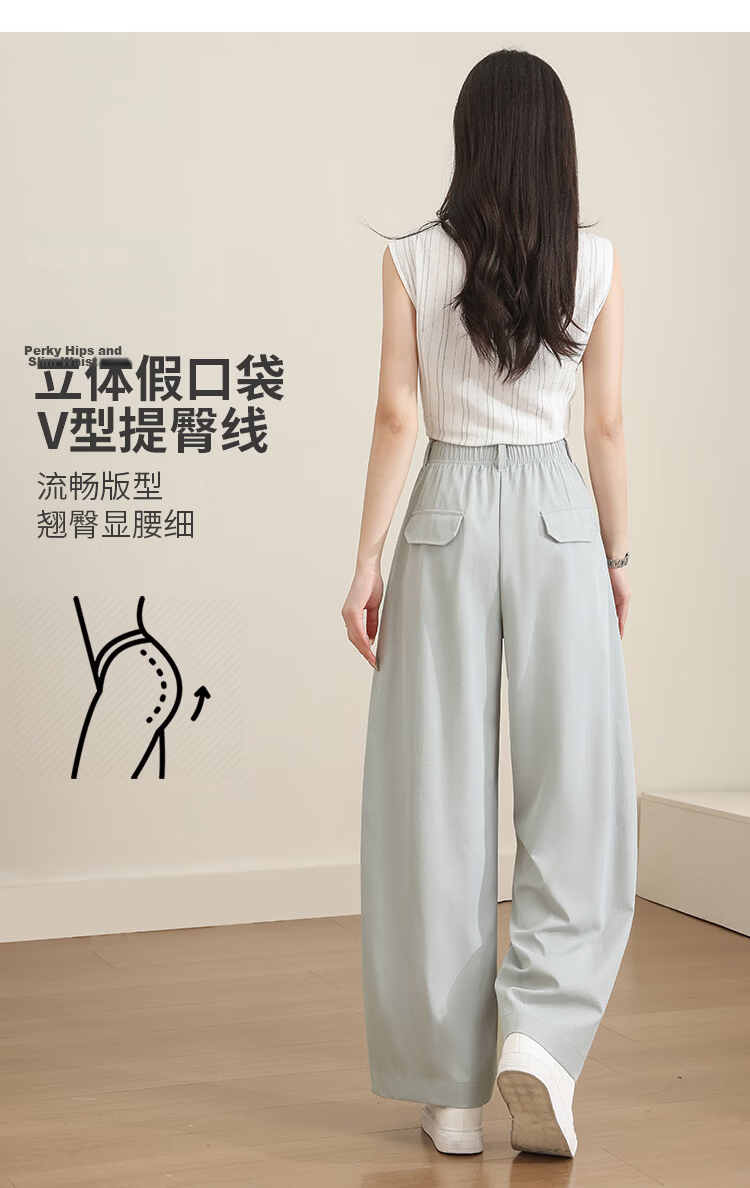 Free Style Wide-Leg Pants for Women Summer Thin 2026 New High Waist Slim Loose Draped Ice Feel Curved Straight Casual Trousers 7