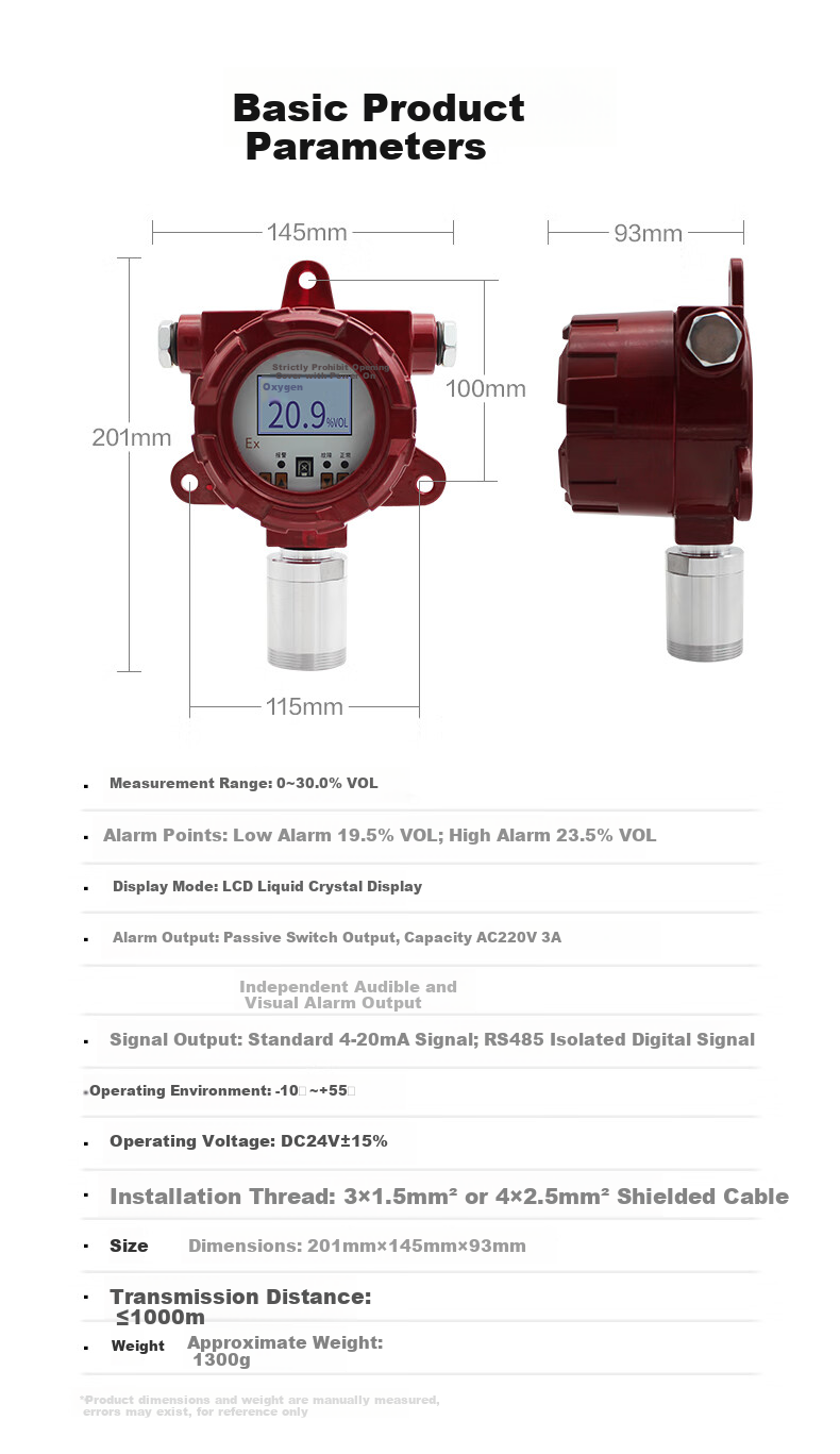 EDKORS Industrial Oxygen Gas Detector Alarm Oxygen Concentration Tester O2 Analyzer Hypoxia Oxygen Meter 7