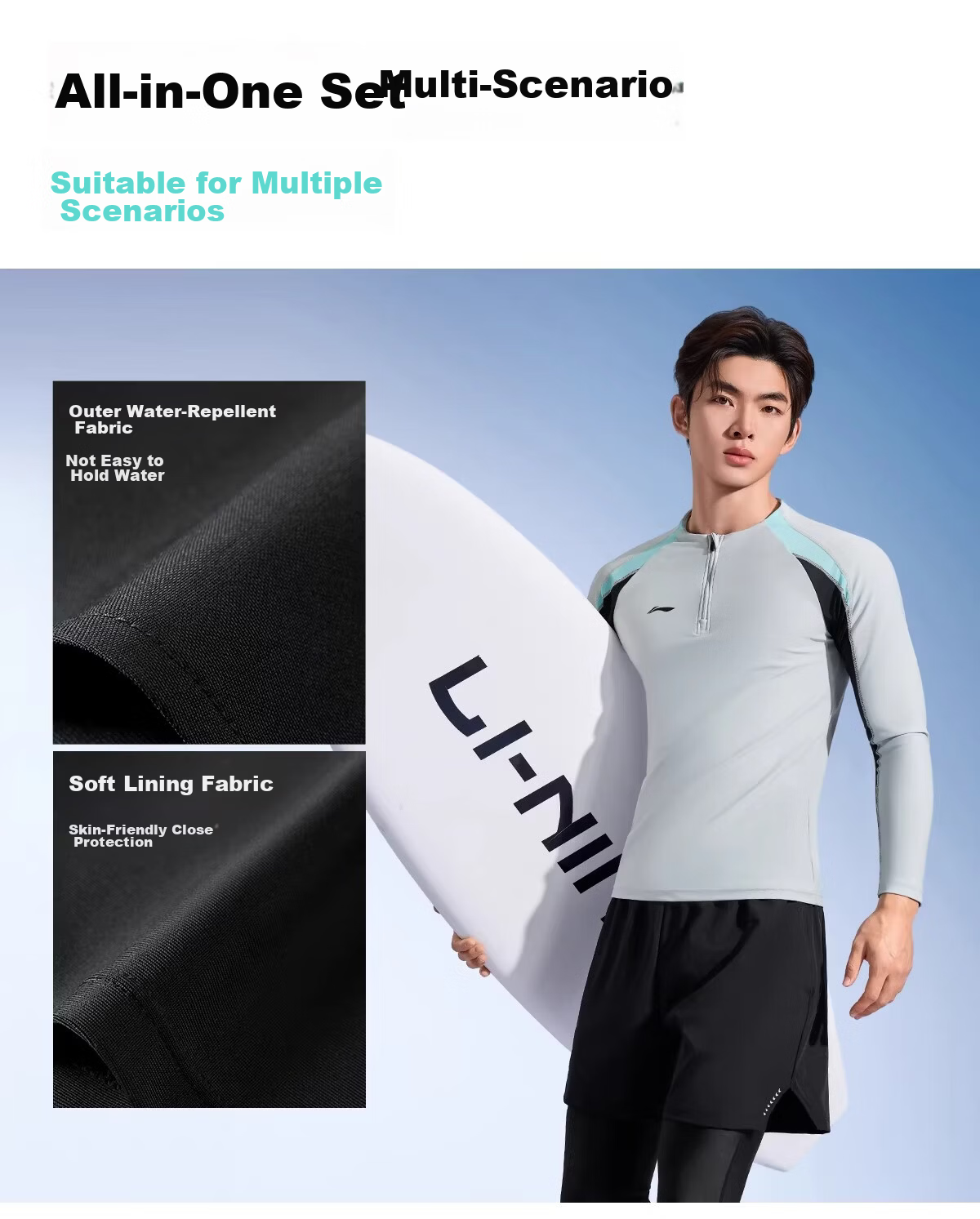 LI-NING Men's Snorkeling Jellyfish Suit Swimming Set Thermal Sunscreen Quick-Dry Long Sleeve Long Pants for Diving Surfing Hot Spring 13